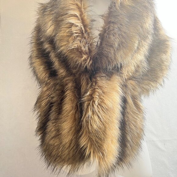 Faux Fur Stole Brown Tan Wrap Women Faux Fur Shawl - Picture 5 of 8